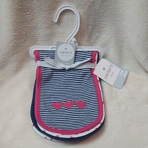 Carter's Pink and Blue Striped Bib with Sweet Embroidery NWT